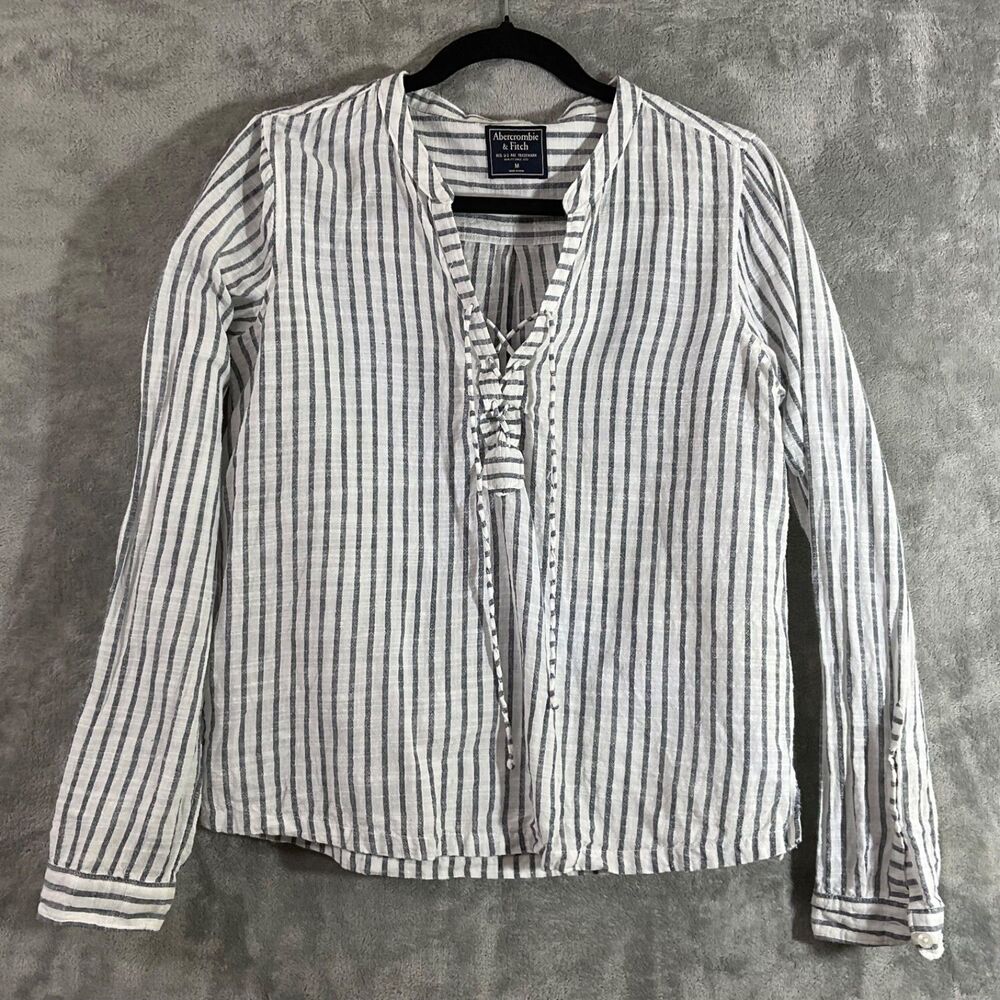 Abercrombie & Fitch Lace Up Popover Blouse Stripe Women’s Sz M 100% cotton boxy